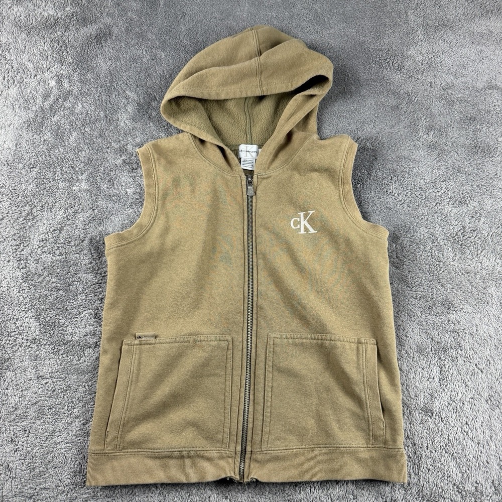 Calvin Klein Jeans Zip Up Vest hoodied‎ Mens Medium Beige Tan